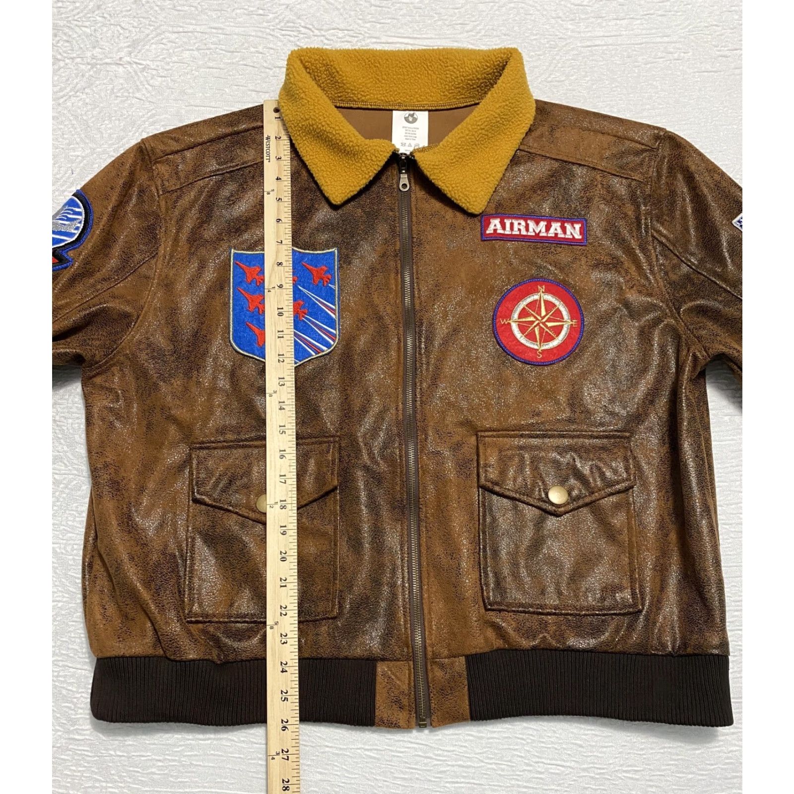 ESPIRIT Spirit Halloween Airman Bomber Jacket Mens XL Faux Leather Patches Costume Brown Aviator Jacket Size US XL / EU 56 / 4 - 7 Thumbnail