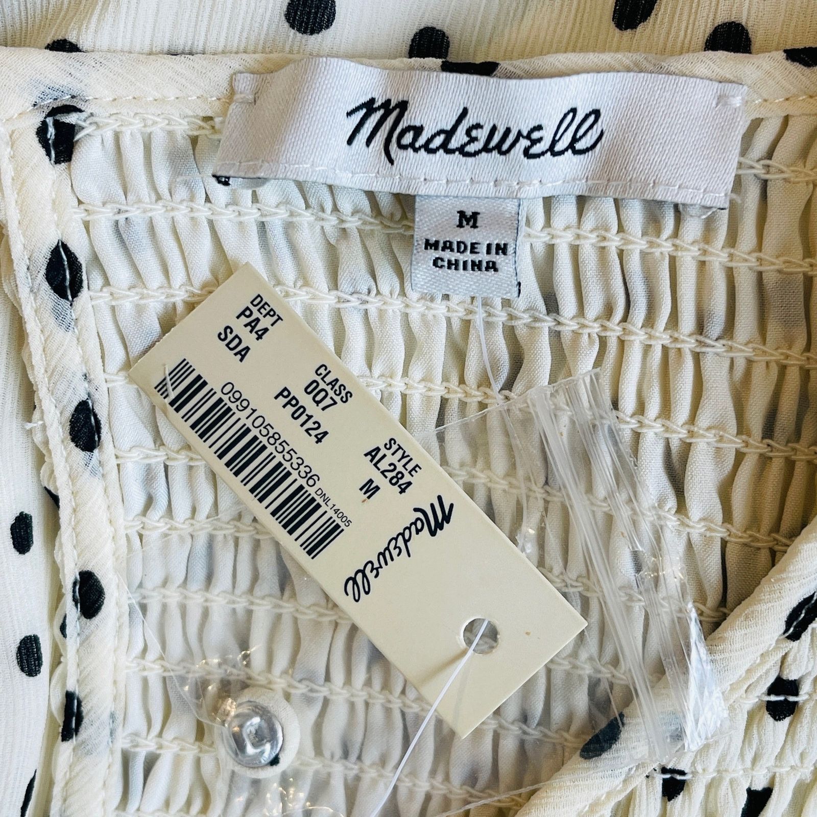Madewell Madewell Smocked Ruffle Shoulder Dotted Dress Size Med NWT Size M / US 6-8 / IT 42-44 - 4 Thumbnail