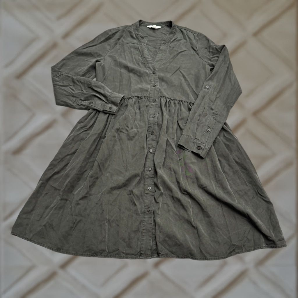 Vintage Ripe Maternity Button Front Collarless Shirt Dress Womens XS Green Long Sleeve Shirt Dress Size XS / US 0-2 / IT 36-38 - 1 Thumbnail