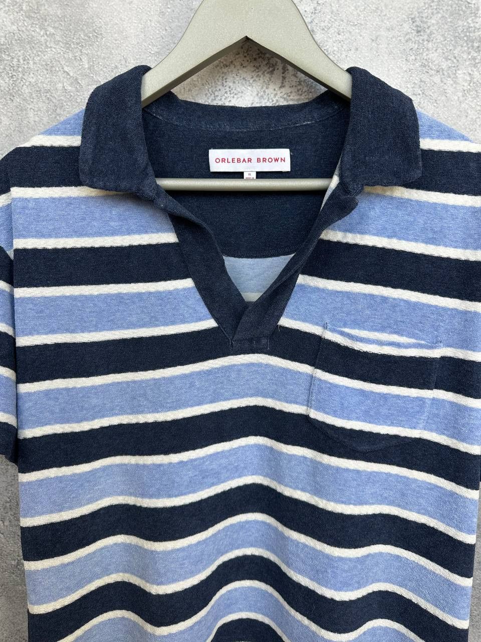 Orlebar Brown Orlebar Brown Terry Towelling Striped Polo Shirt Navy Size US XL / EU 56 / 4 - 4 Thumbnail