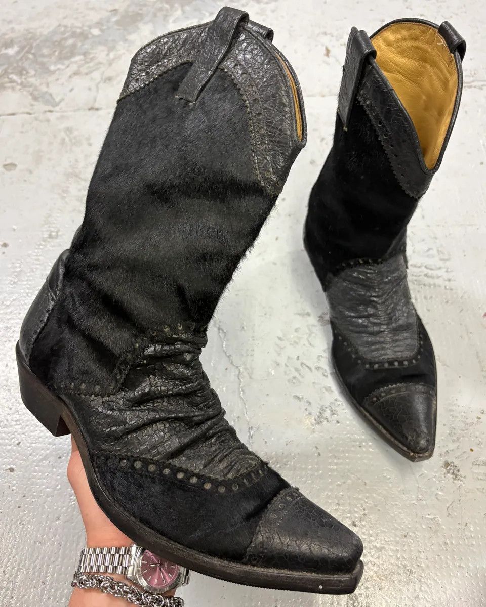 John Galliano John Galliano Black Pony Hair Leather Studded Cowboy Boots Size US 8 / EU 41 - 1 Thumbnail