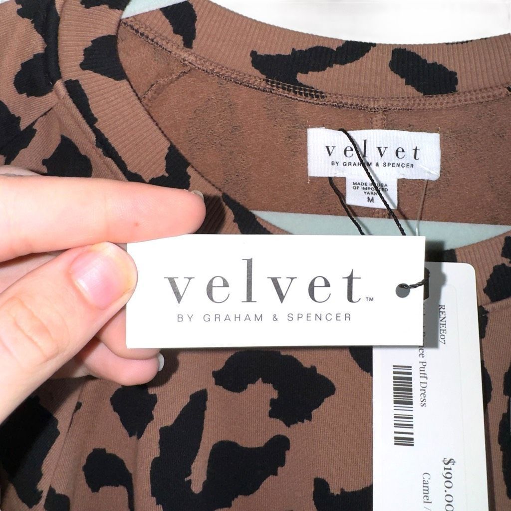 Velvet NWT Velvet By Graham & Spencer Renee Puff Dress Sz M in Camel & Black Leopard Size M / US 6-8 / IT 42-44 - 2 Thumbnail