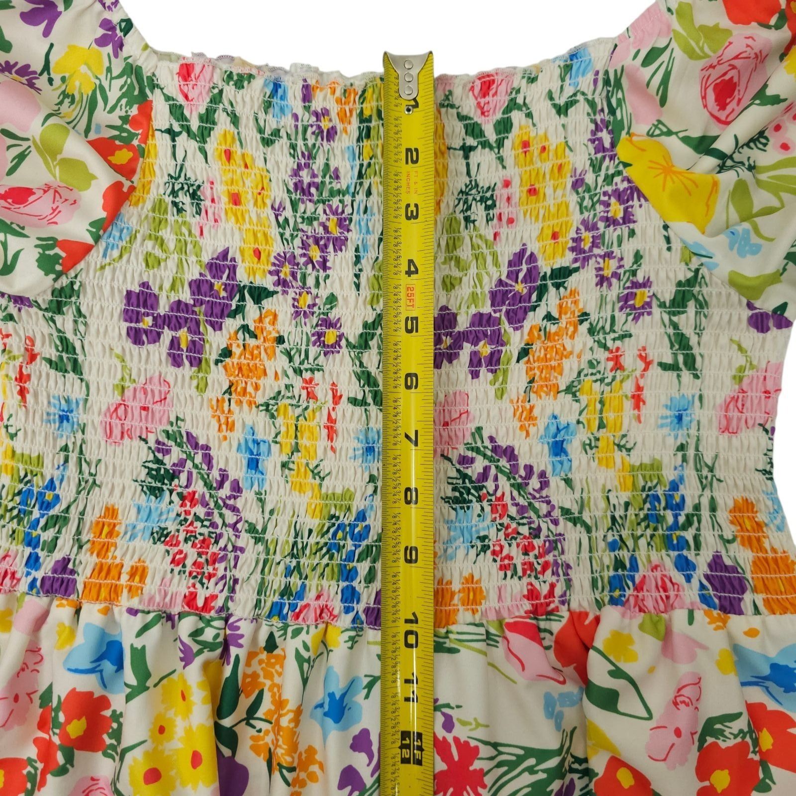 Other Sunday Up Maxi Dress L Floral Shirred Bodice Puff Sleeves Size L / US 10 / IT 46 - 11 Thumbnail