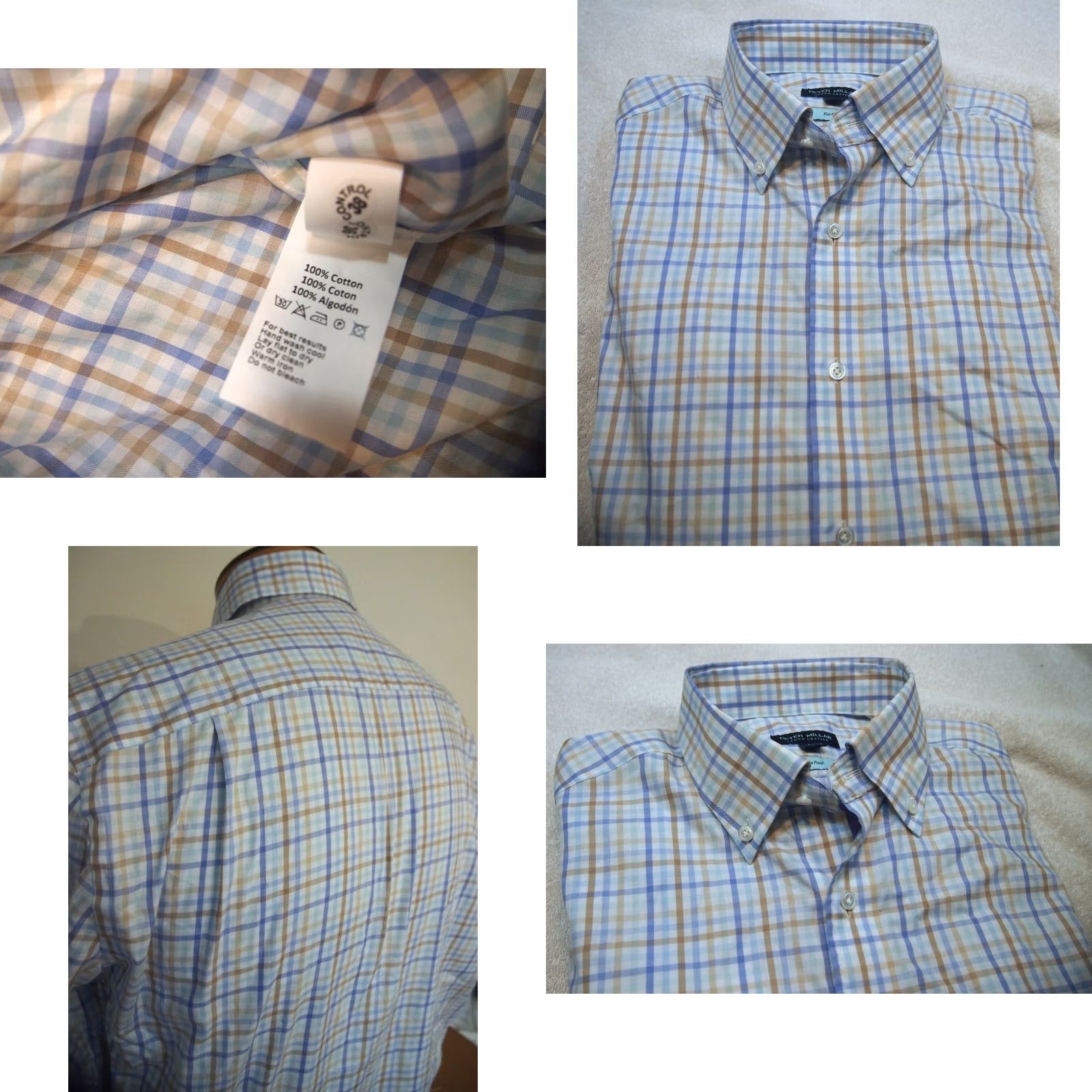 Peter Millar Peter Millar Crown Crafted Sport Shirt Men S Blue Tan Tattersall Check Long Sleeve Button Down Cotton NWT Size US S / EU 44-46 / 1 - 8 Thumbnail