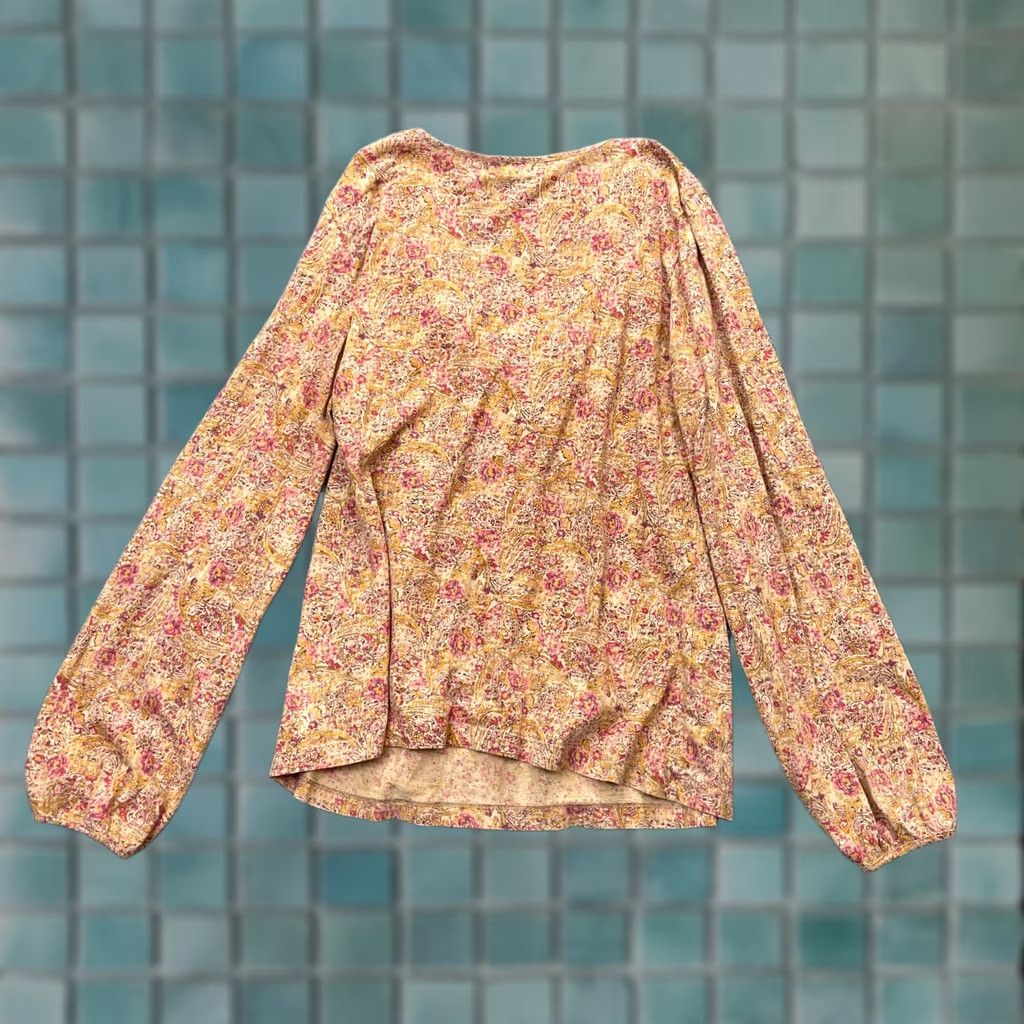 Ralph Lauren Lauren Ralph Lauren Top Womens Medium Beige Blouse Floral Ruffled Puff Sleeve Size M / US 6-8 / IT 42-44 - 1 Thumbnail