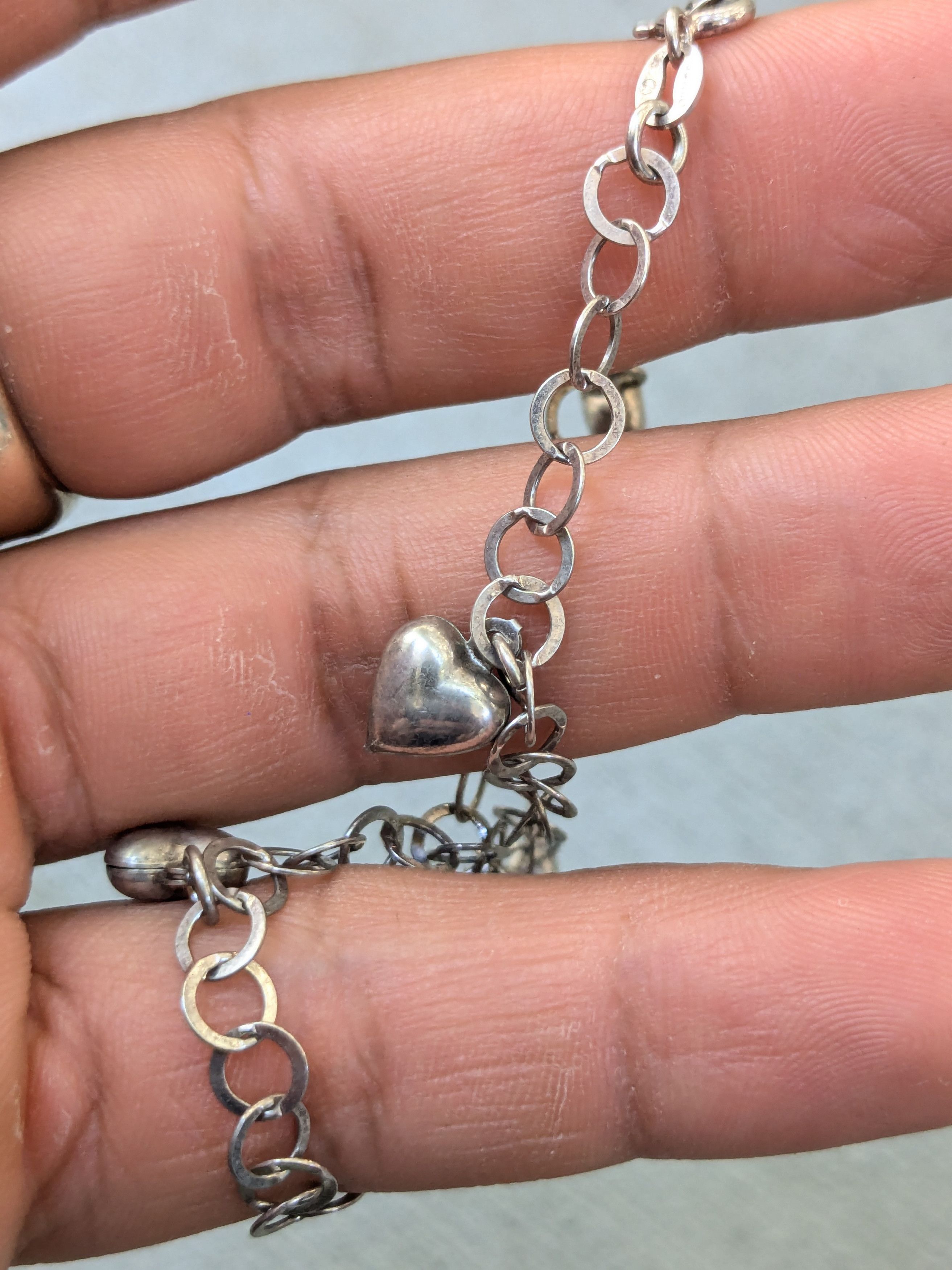 Sterling Silver × Vintage Vintage Sterling Silver Anklet Heart Round Charm 9" Size ONE SIZE - 12 Thumbnail