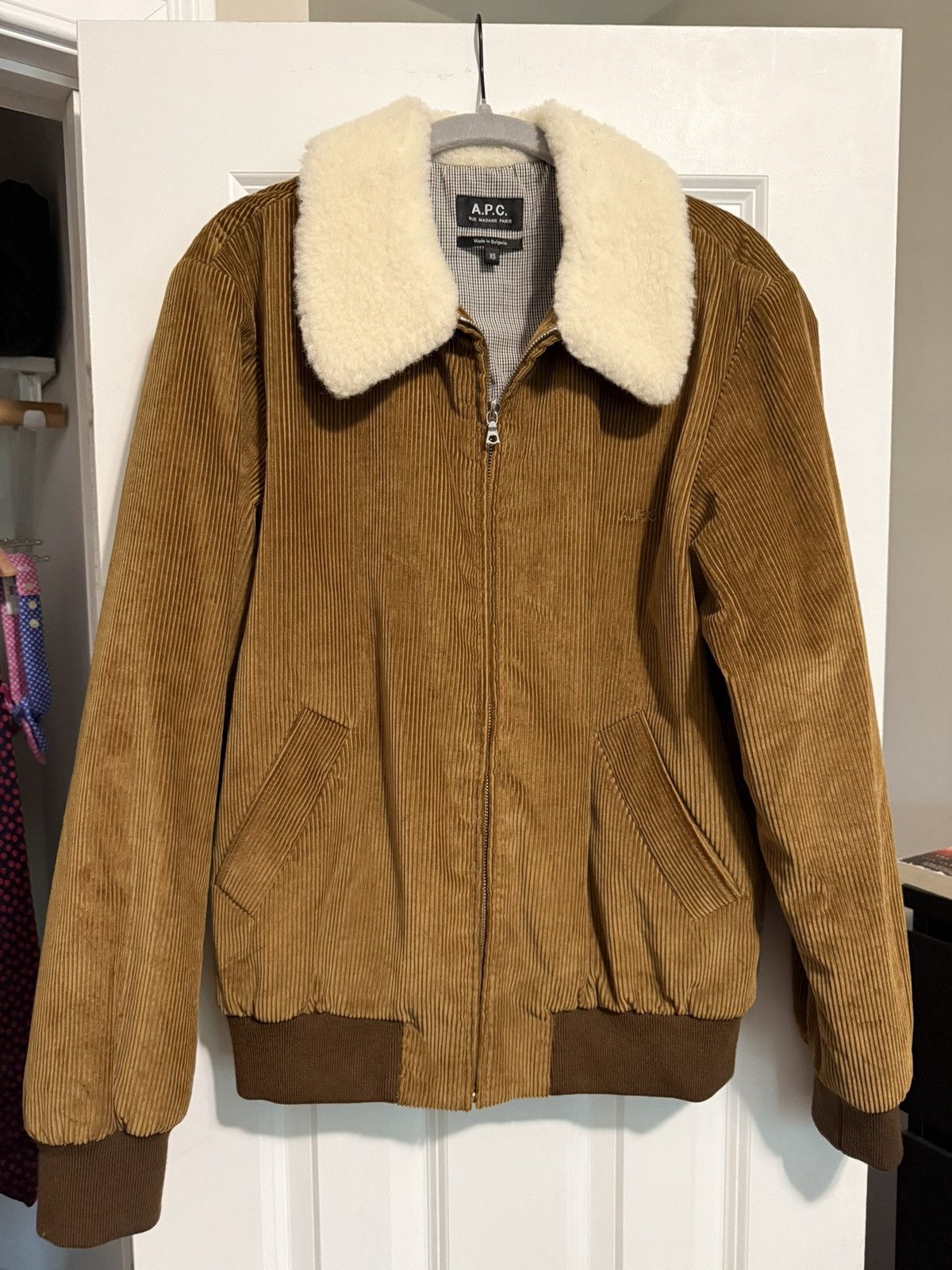 Corduroy Bomber Jacket with Genuine Shearling Collar