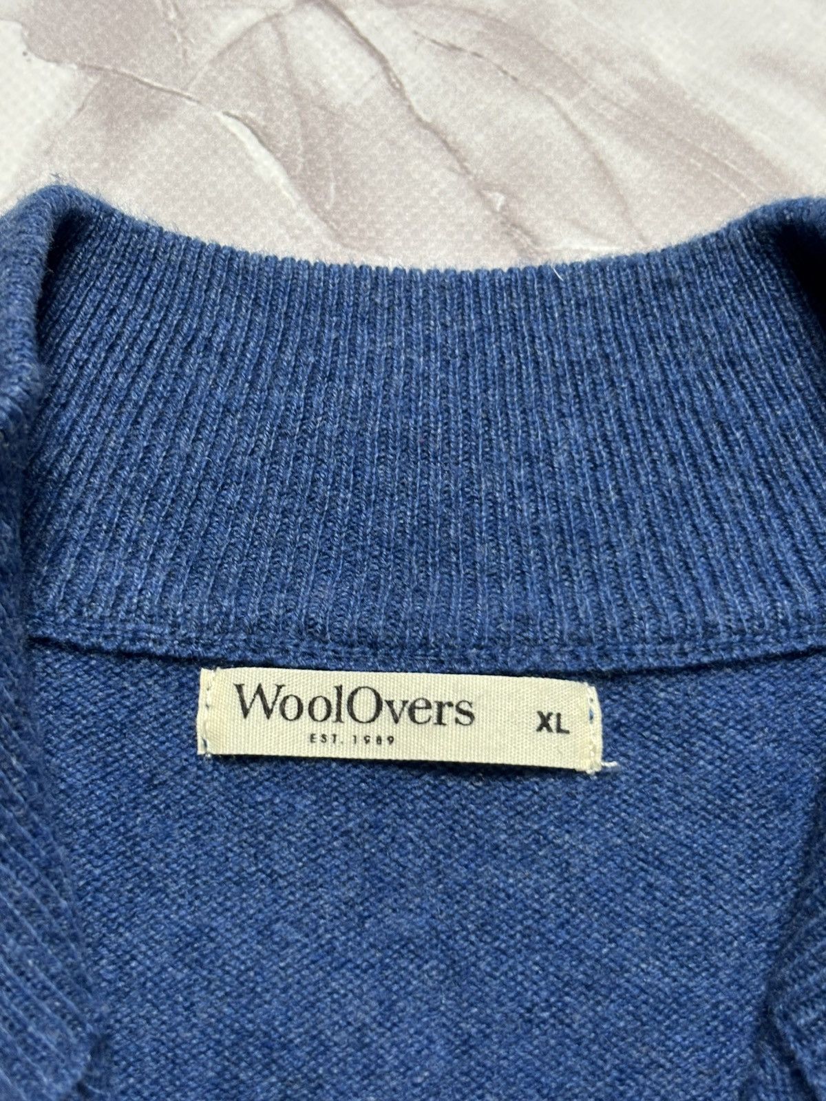 Designer WoolOvers Merino Wool Cashmere Half Zip Sweater Blue Mens XL Size US XL / EU 56 / 4 - 7 Thumbnail