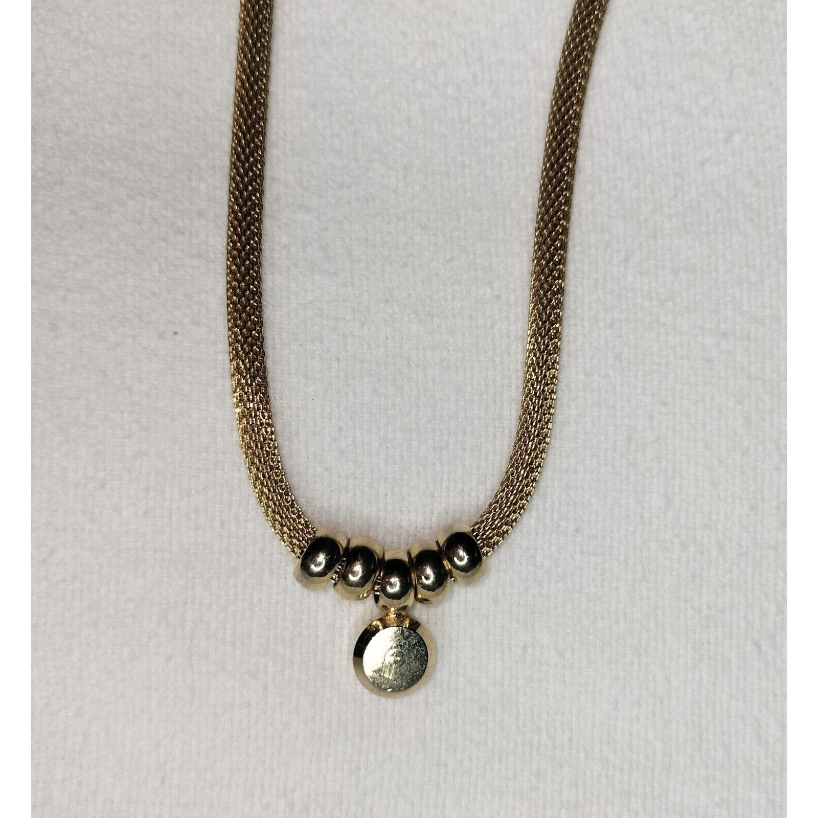 Vintage Gold Tone Metal Mesh Tube Necklace Ring Stoned Pendant Circa Size ONE SIZE - 10 Thumbnail