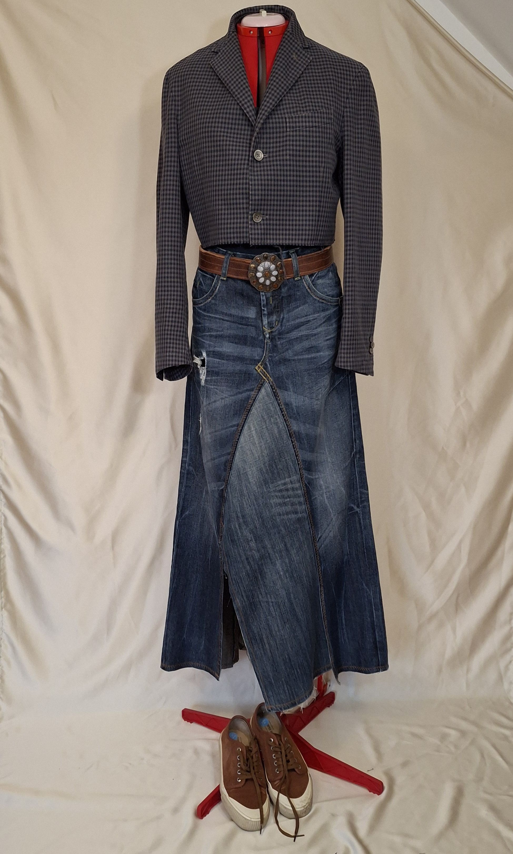 Handmade Avant Garde Deconstructed Rigid Denim Maxi Skirt Size 32" / US 10 / IT 46 - 10 Thumbnail