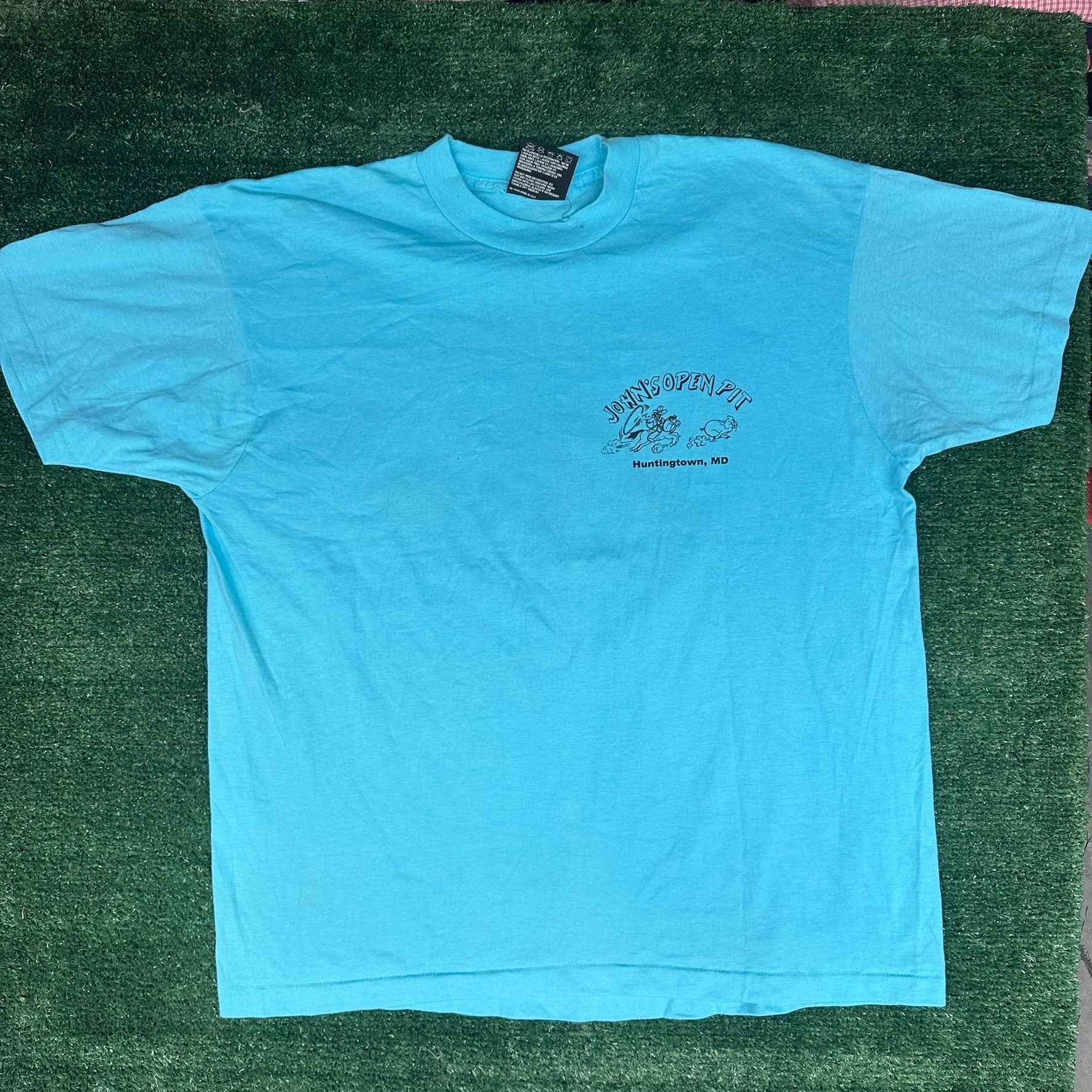 Fruit Of The Loom Vintage 90s Barbeque Cowboy T-Shirt Blue XL Single Stitch BB Size US XL / EU 56 / 4 - 4 Thumbnail