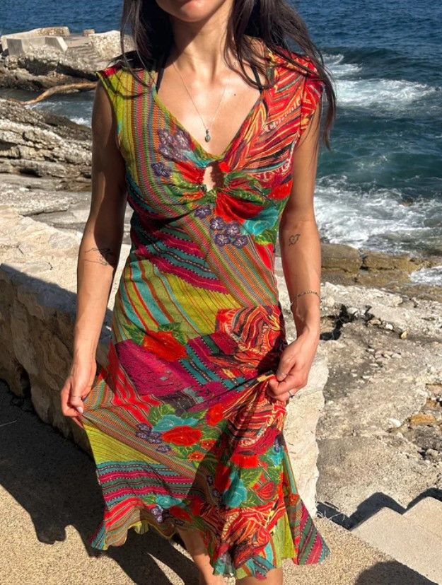 Kenzo Kenzo Rose Floral Rainbow Shiny Mesh Transparent Maxi