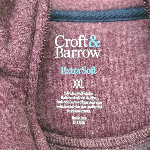 Croft & Barrow Extra Soft Fig Heathered 1/4 Zip Fleece Size US XXL / EU 58 / 5 - 7 Thumbnail