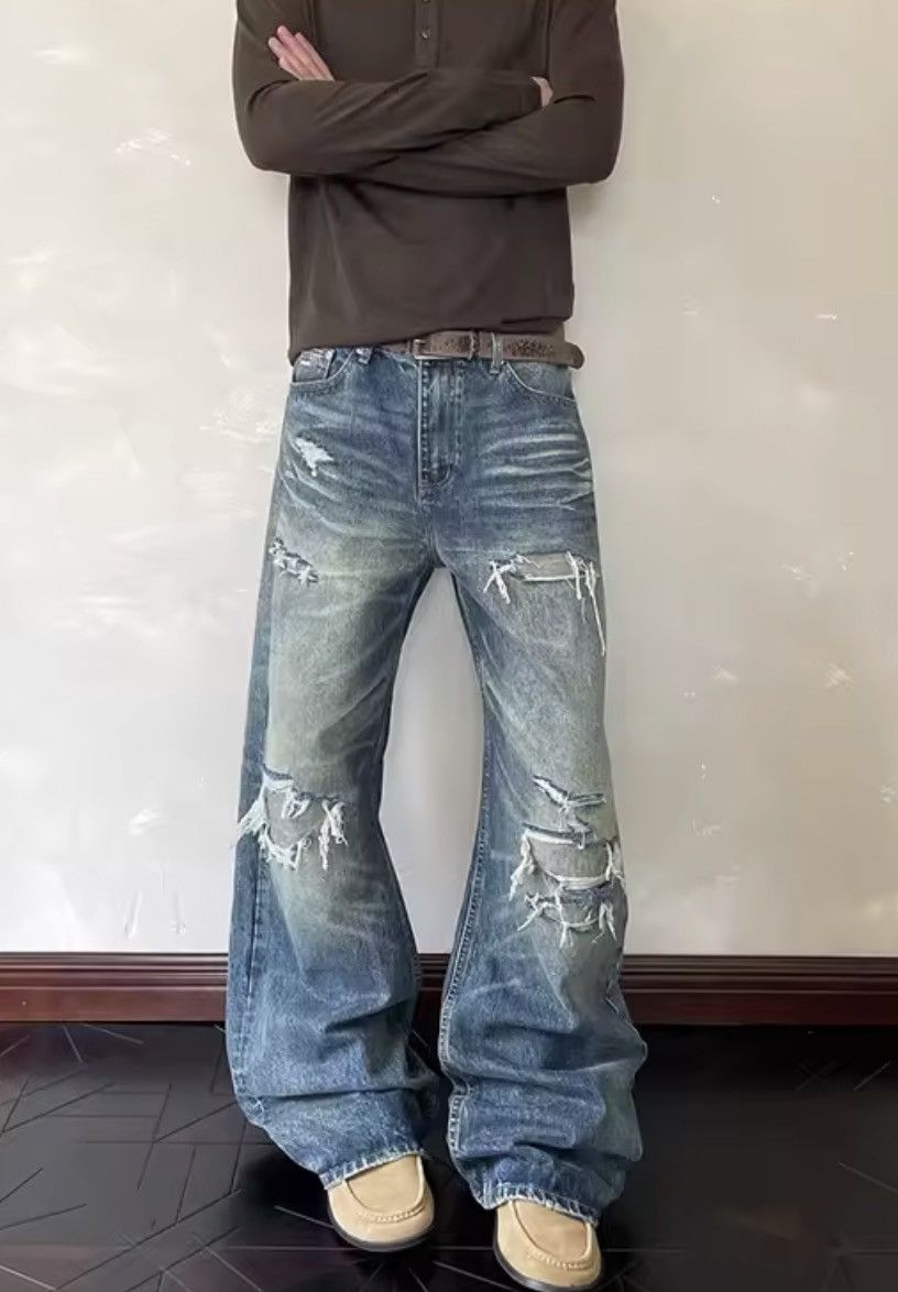 Japanese Brand Y2k Ripped Jeans Harajuku Baggy Denim Size US 29 - 4 Thumbnail