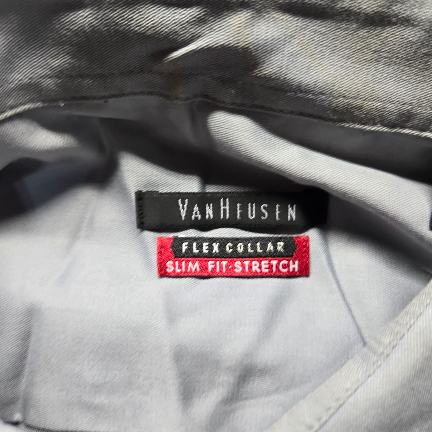 Van Heusen Van Heusen Flex Solid Gray Dress Shirt Slim Fit Stretch Adult 16 34/35 Men's Size 42R - 3 Thumbnail