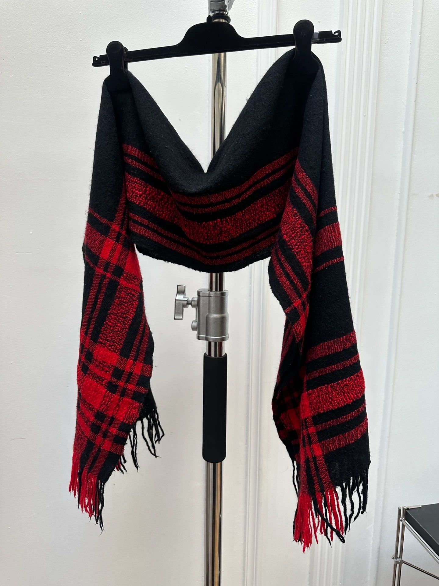 Yohji Yamamoto Yohji Yamamoto Y's Textured Check Black Red Wool Scarf Size ONE SIZE - 6 Thumbnail