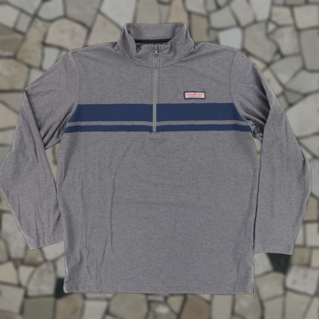Vineyard Vines VINTAGE Vineyard Vines Edgartown Shep Stretch Striped Mock Long Sleeve Sweatshirt Gray Men's L Size US L / EU 52-54 / 3 - 1 Thumbnail