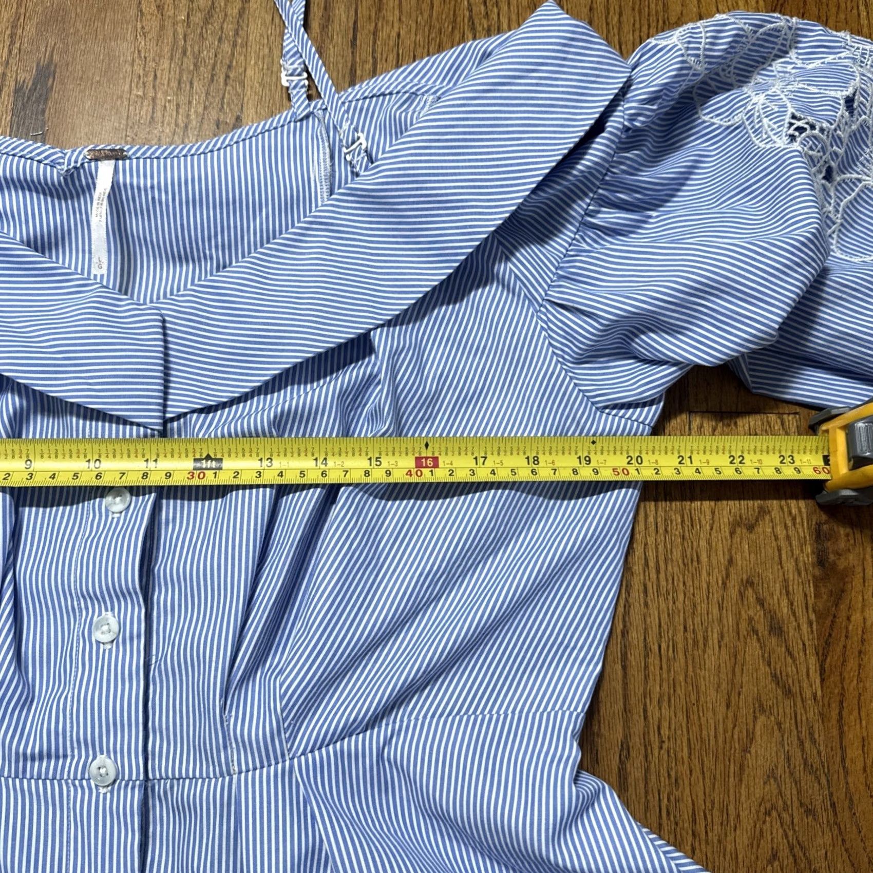 Free People Free People Striped Bell Button Blouse Top L Womens Blue White Size L Size L / US 10 / IT 46 - 7 Thumbnail