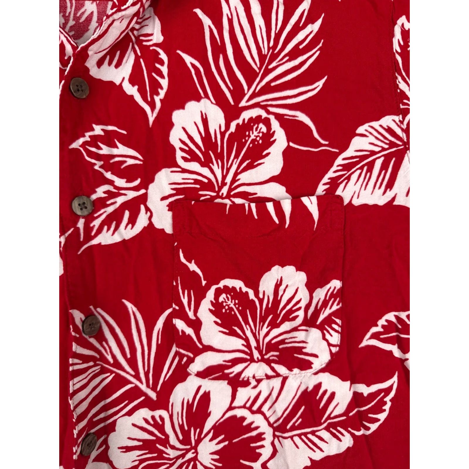 George George Shirt Adult Large Red White Floral Palm Button Up Hawaiian 100% Rayon Size US L / EU 52-54 / 3 - 6 Thumbnail