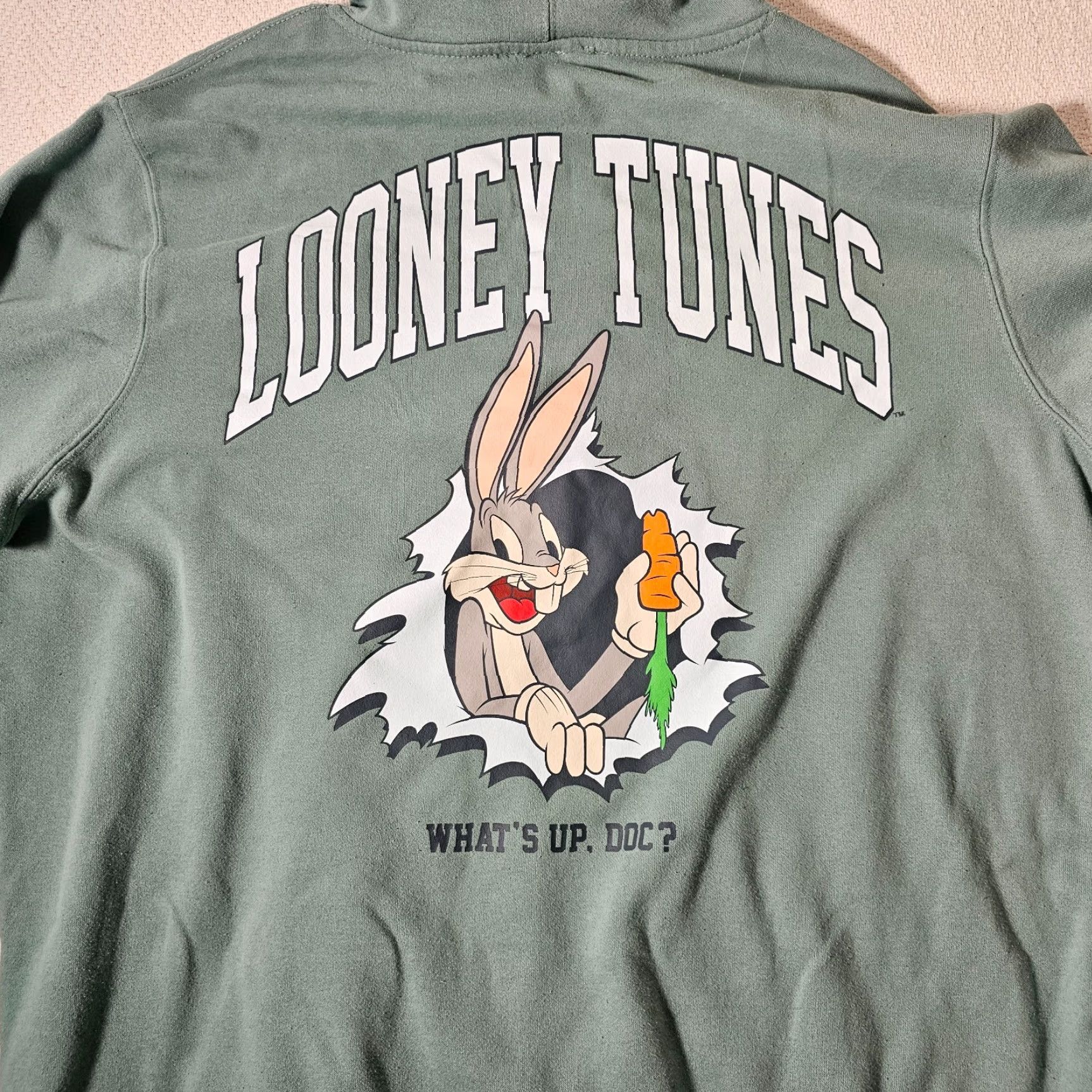 Vintage Looney Tunes What's Up Doc Bugs Bunny Fleece Sweatshirt Hoodie Men's XL Green Size US XL / EU 56 / 4 - 6 Thumbnail