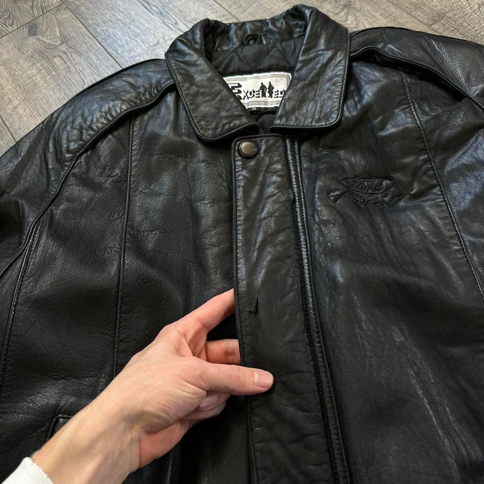 Ford × Vintage Rare Vintage 90s Ford Racing Black Leather Racing Jacket Size US M / EU 48-50 / 2 - 8 Thumbnail