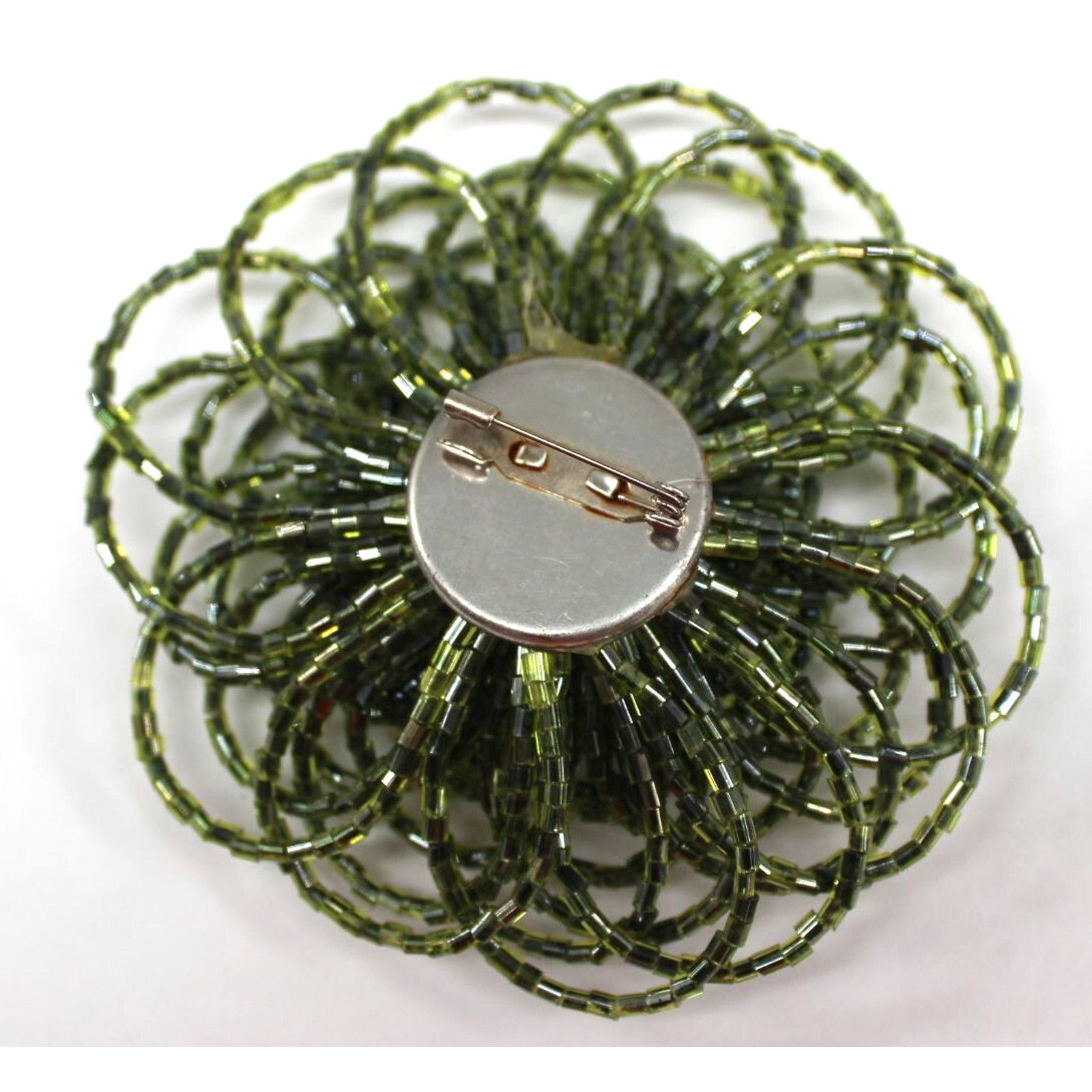 Other Vintage Swirls Micro Glass Beaded Brooch Pin Olive Green Size ONE SIZE - 2 Thumbnail