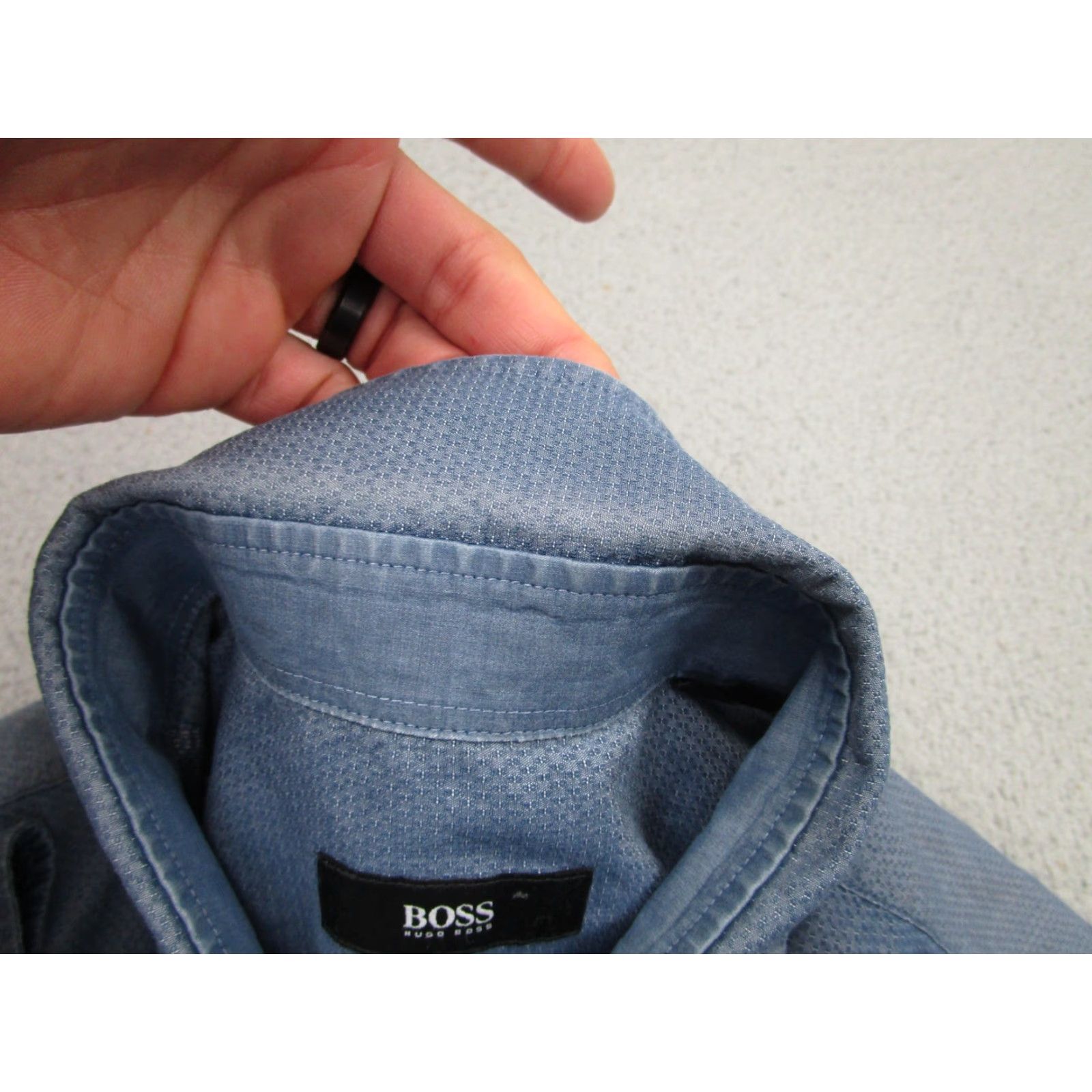 Hugo Boss Hugo Boss Shirt Mens Large Blue Regular Fit Lukas_1F Geometric Dress Long Sleeve Size 42R - 5 Thumbnail