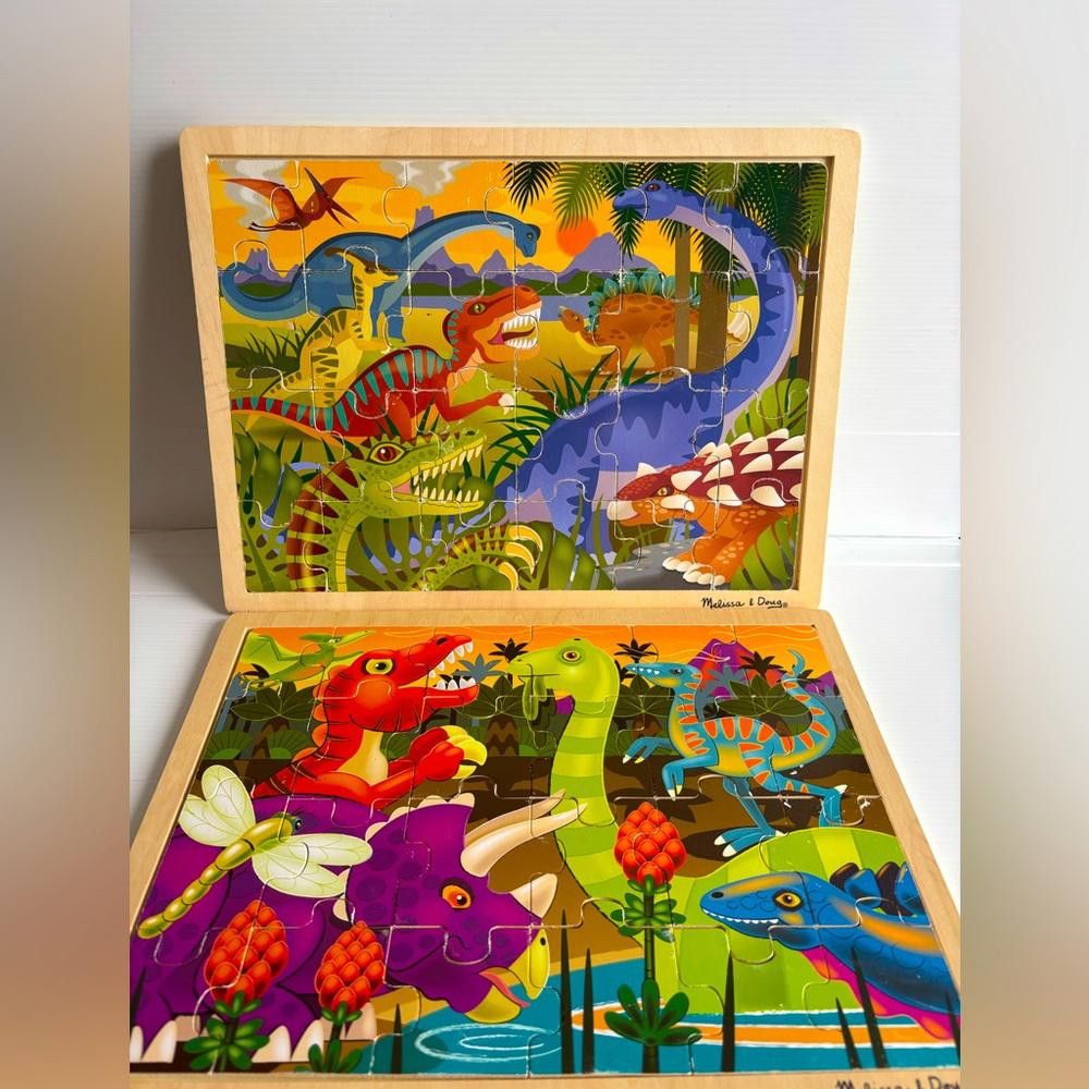 Designer Lot of 2 Melissa & Doug Wooden Jigsaw Dinosaur Puzzles Size ONE SIZE - 1 Thumbnail