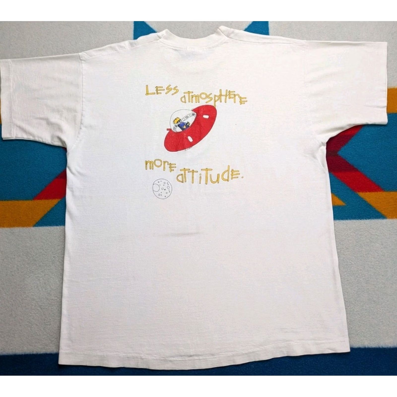 Fruit Of The Loom VINTAGE Calvin & Hobbes Shirt XL White Fruit of the Loom Cartoon Comic Strip Flying Saucer Single Stitch 90s Men Size US XL / EU 56 / 4 - 4 Thumbnail