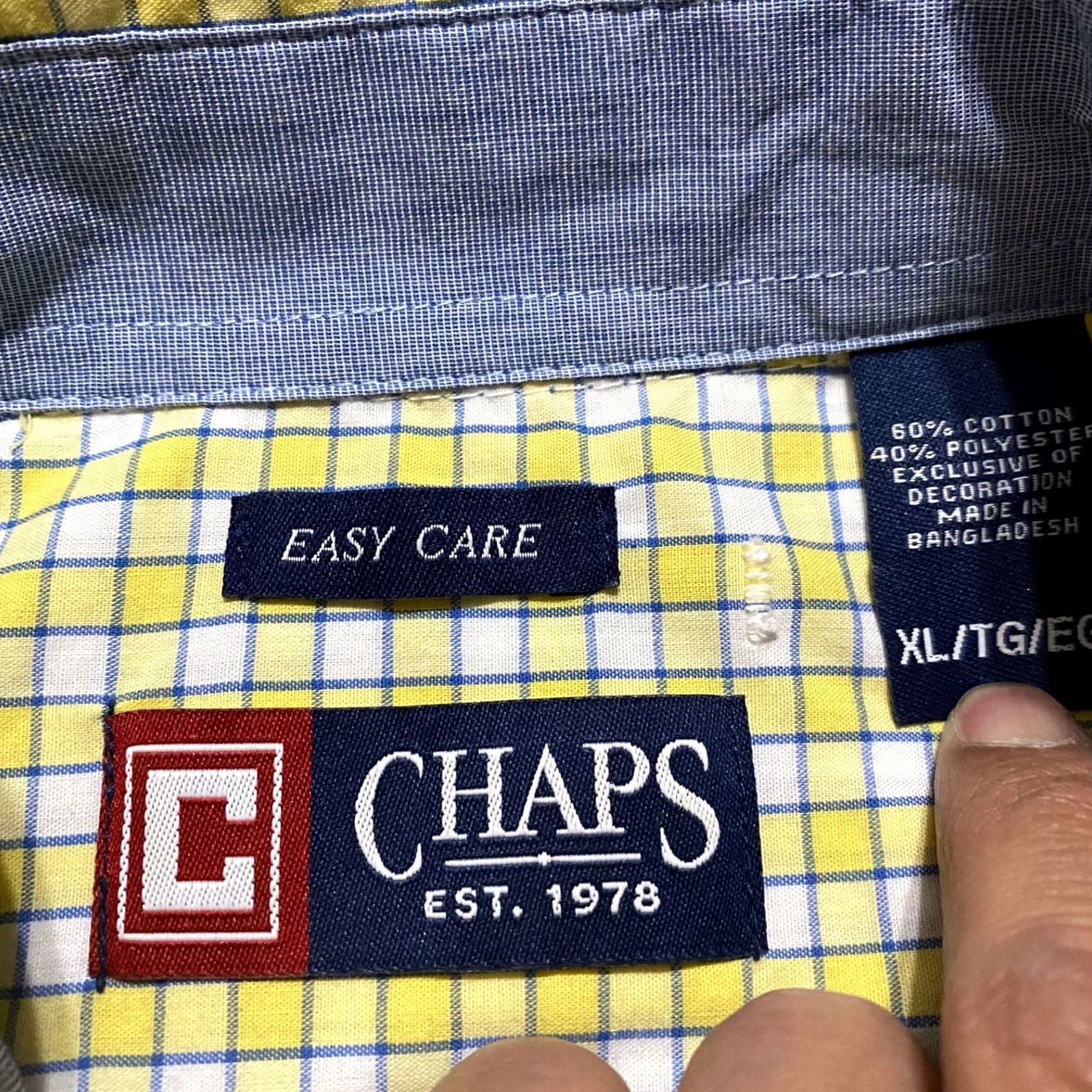 Chaps Chaps Ralph Lauren Mens XL Shirt Short Sleeve Plaid Button-Down Easy Care Yellow/Blue Size US XL / EU 56 / 4 - 4 Thumbnail