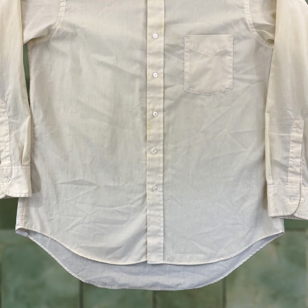 Van Heusen VINTAGE Van Heusen 417 Shirt Mens Ivory Blue Striped Button-Down Long Sleeve 90s Dress Shirt Size US L / EU 52-54 / 3 - 1 Thumbnail