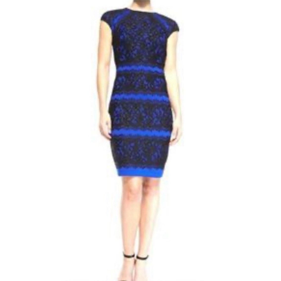 Tadashi Shoji Tadashi Shoji Blue Black Lace Event Cocktail Dress S 4 6 Size S / US 4 / IT 40 - 2 Thumbnail