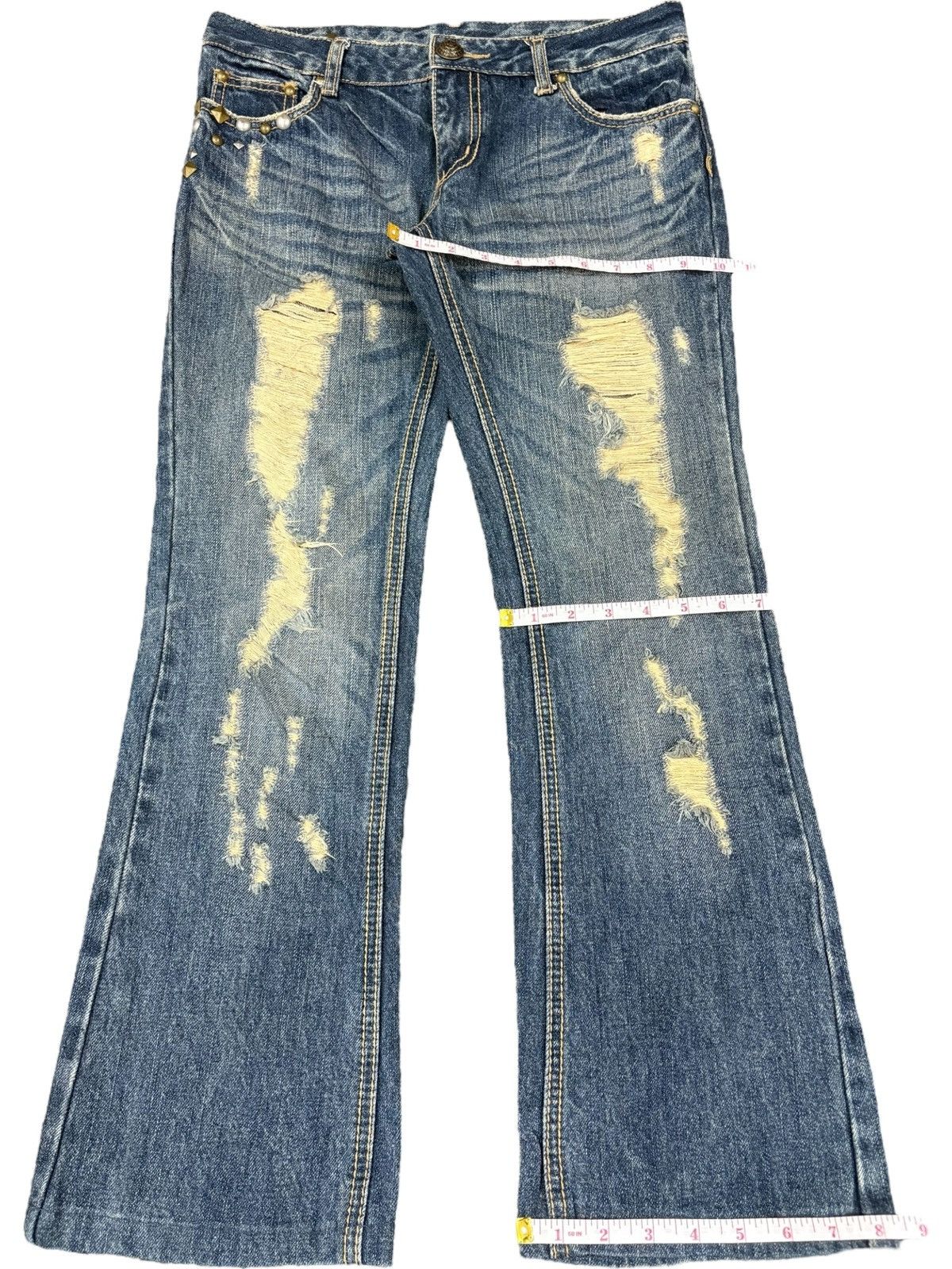 Hysteric Glamour Vintage Japanese Rusty Studded Bead Distress Flare Jeans Size 30" / US 8 / IT 44 - 13 Thumbnail