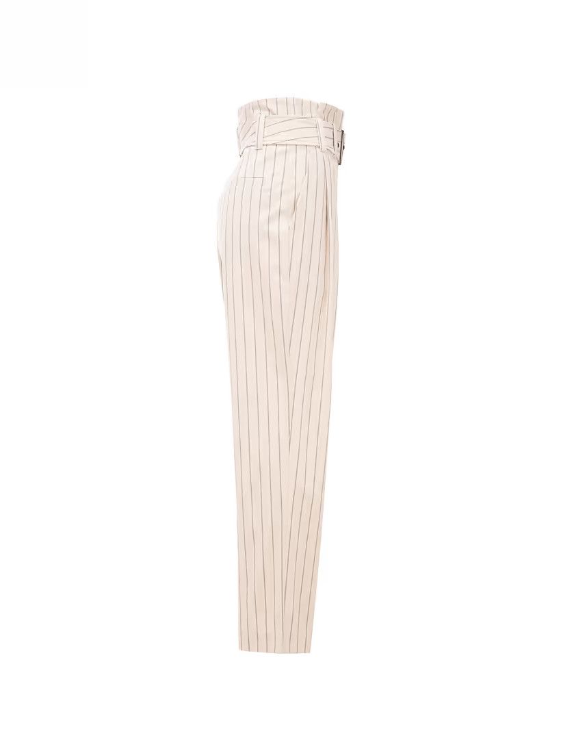 Brunello Cucinelli o1y0725 Pinstriped Casual Pant in Beige/Black Size 28" / US 6 / IT 42 - 3 Thumbnail