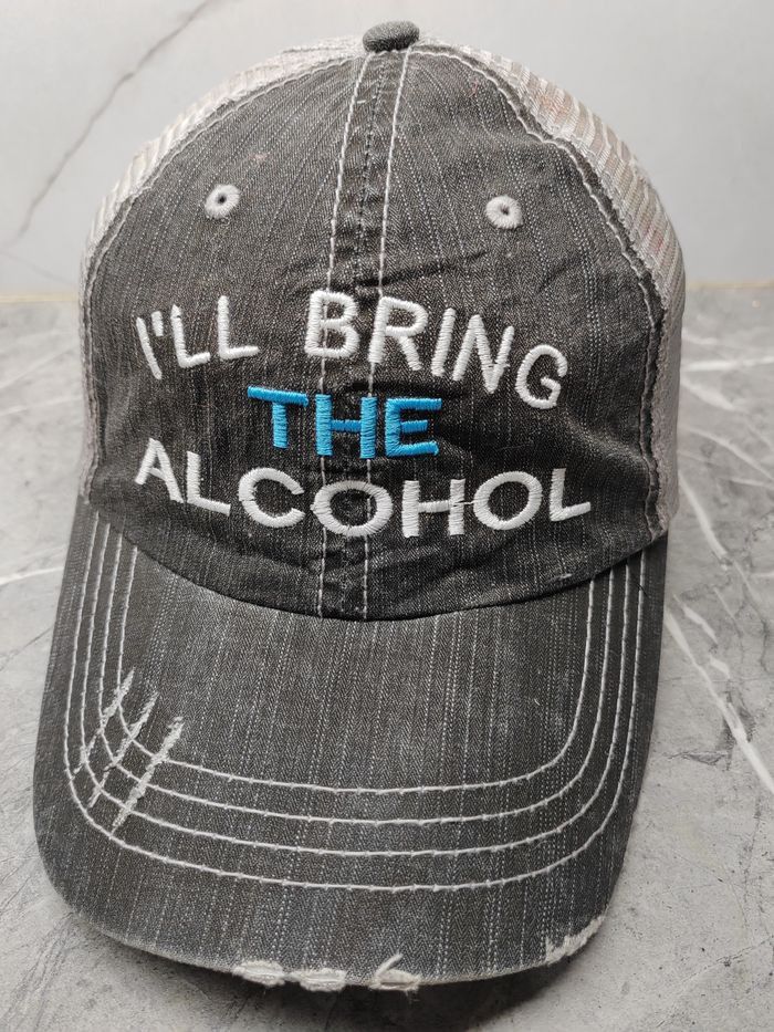 Japanese Brand Vintage i'll Bring The Alcohol Distressed Style Trucker Hat Size ONE SIZE - 1 Thumbnail