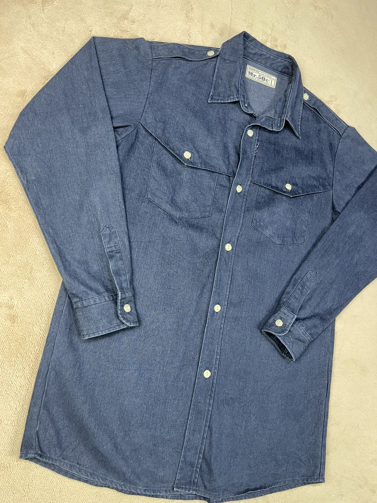 Edwin Vintage Deadstock EDWIN MR 50$ Western Denim Shirt Size US L / EU 52-54 / 3 - 4 Thumbnail