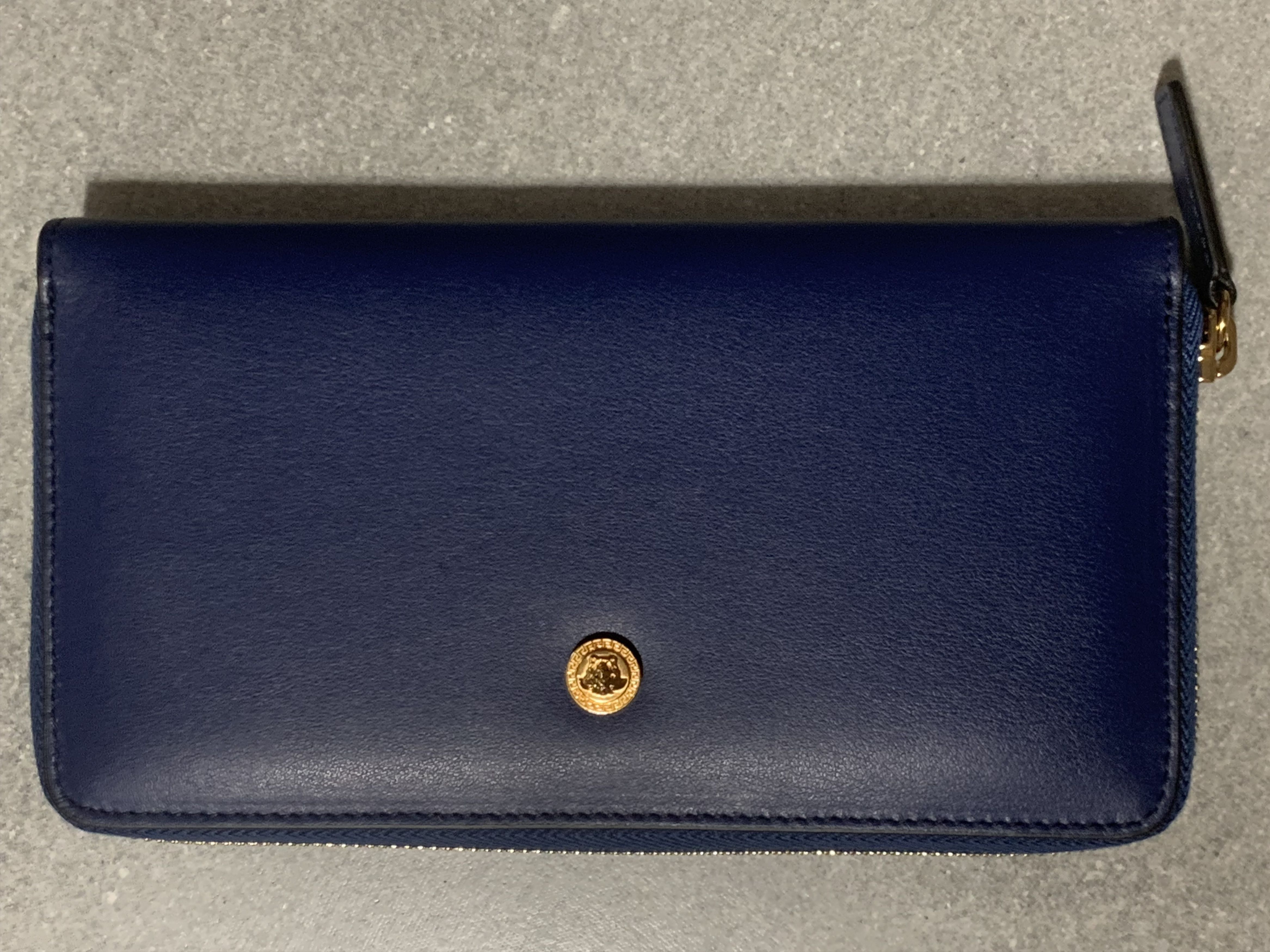 image of Versace Womens Blue Leather Medusa Clutch Wallet
