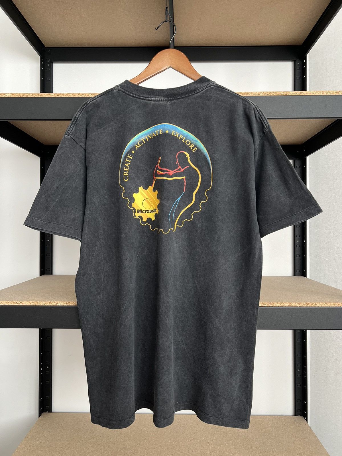 Microsoft Vintage 90s Microsoft Create Activate Explore Tech Faded Tee Size US XL / EU 56 / 4 - 4 Thumbnail