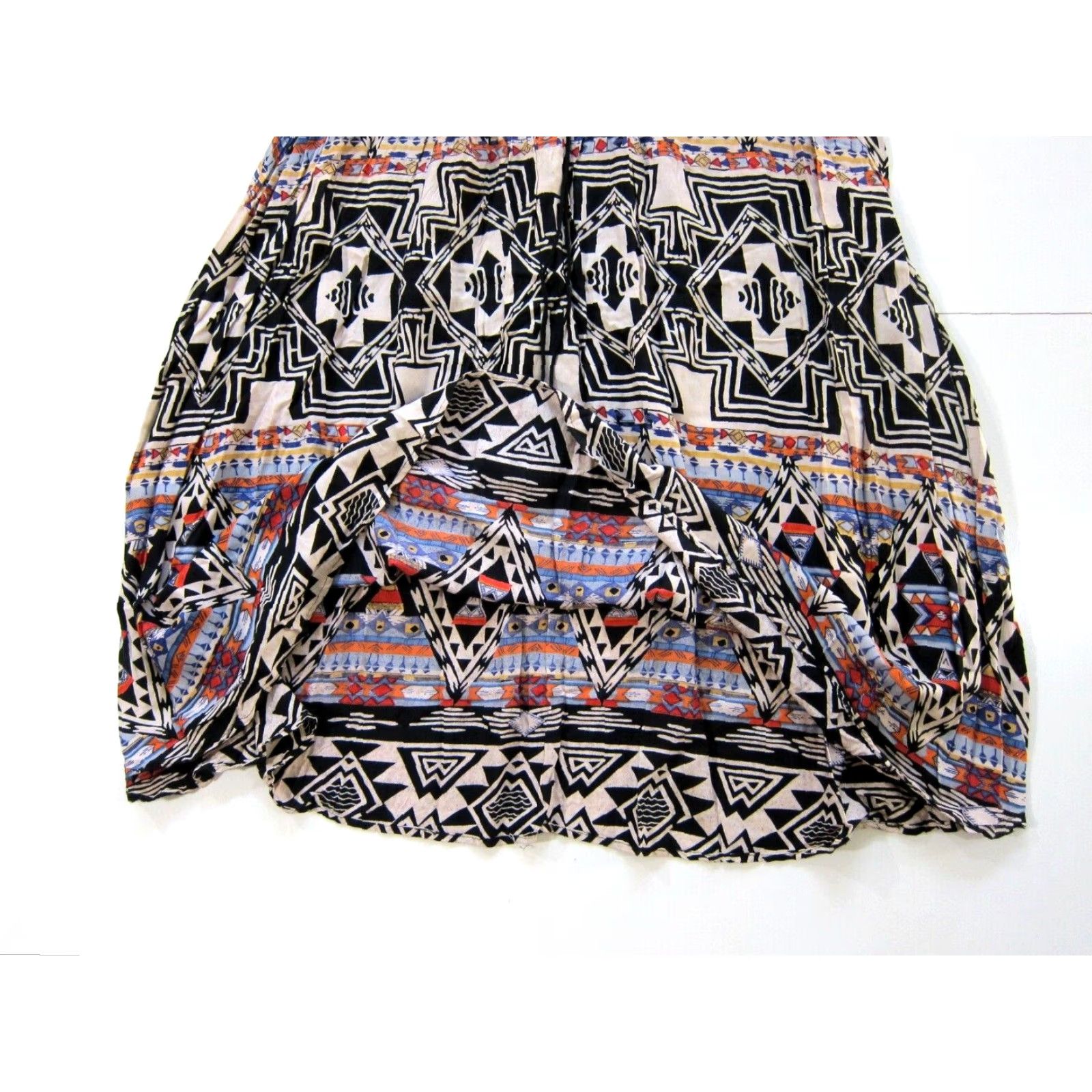 Vintage Angie Skirt Geometric Maxi Long 100% Rayon Black Orange Blue Women L Adult Small Size 36" / US 14 / IT 50 - 7 Thumbnail