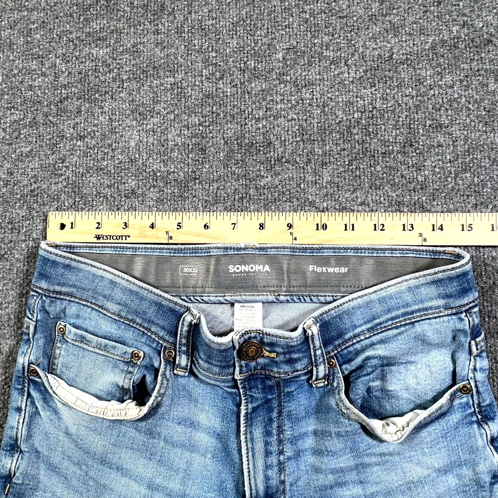 Denime Sonoma Jeans Mens 30x32 Blue Denim Distressed 5-Pocket Straight Flexwear Outdoor Jacket? Size US 30 / EU 46 - 6 Thumbnail