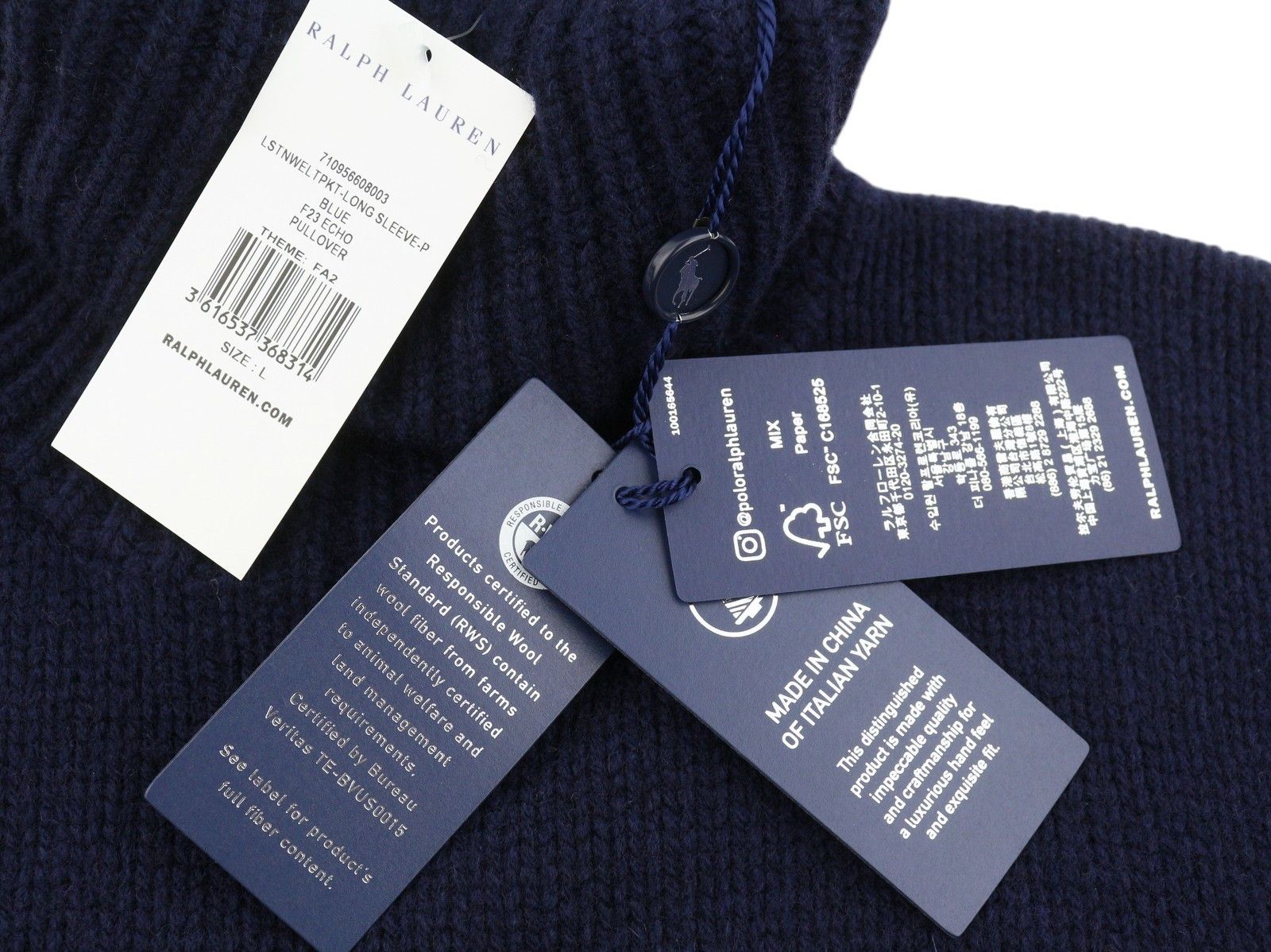 Ralph Lauren BLUE L Wool Cashmere Tight Knit Pullover 86940 Size US L / EU 52-54 / 3 - 11 Thumbnail