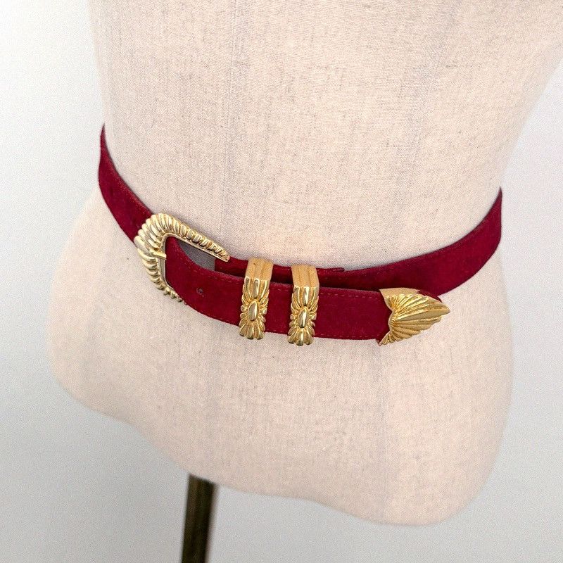 Balenciaga Balenciaga Red Suede Leather Belt Gold Buckle Size ONE SIZE - 2 Thumbnail