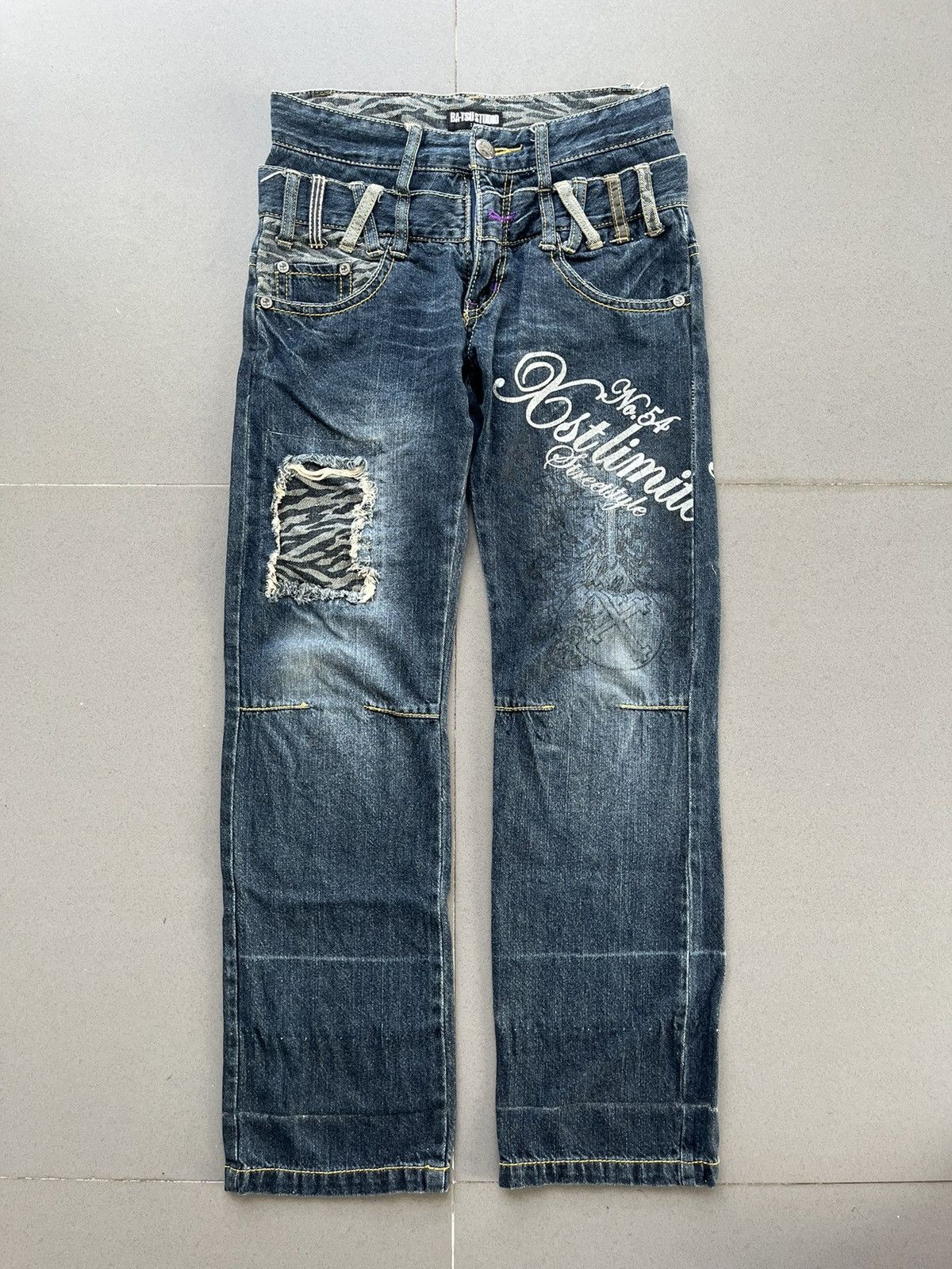 14th Addiction Japanese~Bat-tsu Studio Double Waist Poem Punk Denim Pants Size US 28 / EU 44 - 1 Thumbnail