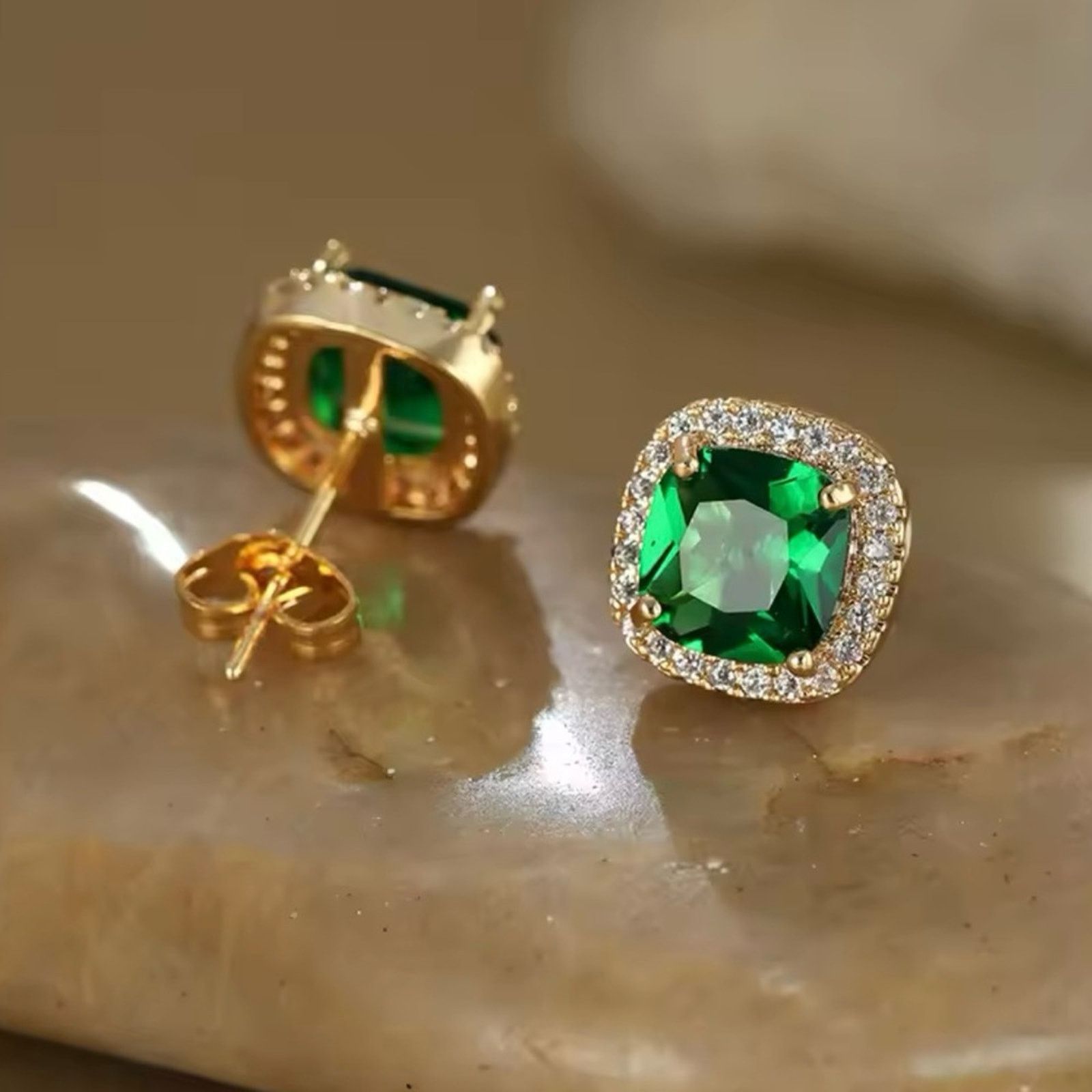 Other Luxury Green Crystal Stud Earrings Classic Green Zircon Size ONE SIZE - 4 Thumbnail