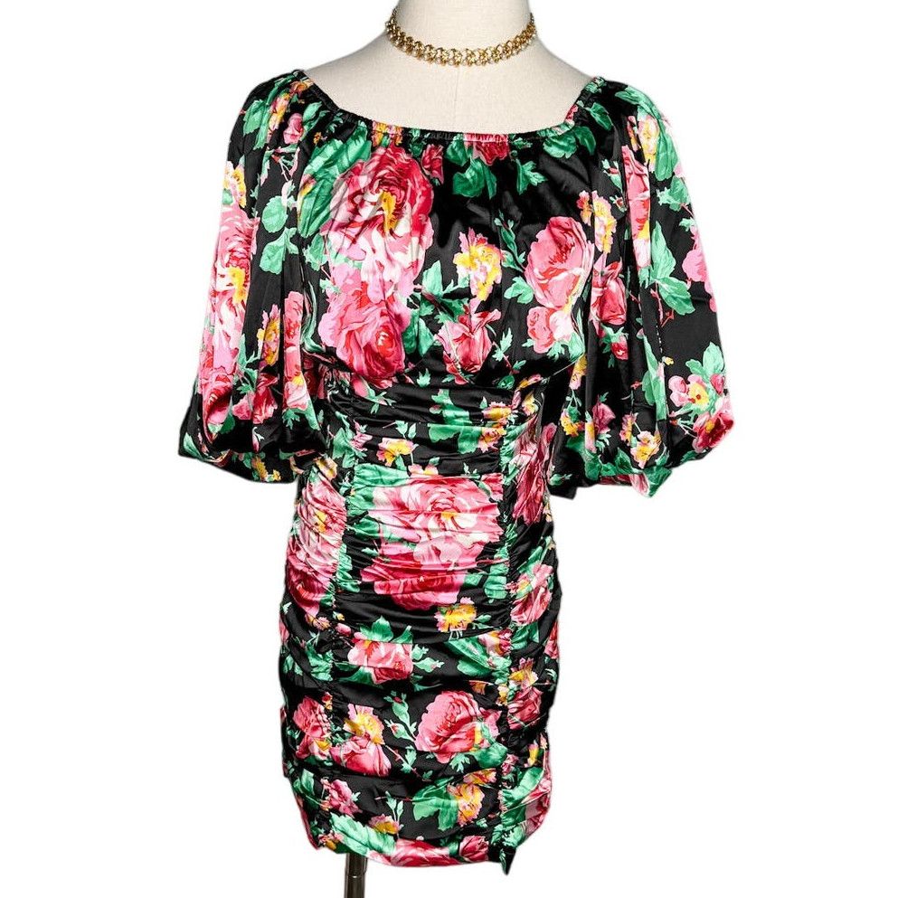 image of For Love Lemons For Love And Lemons Jolie Floral Puff Sleeve Mini Dress S in Black, Women's (Size S