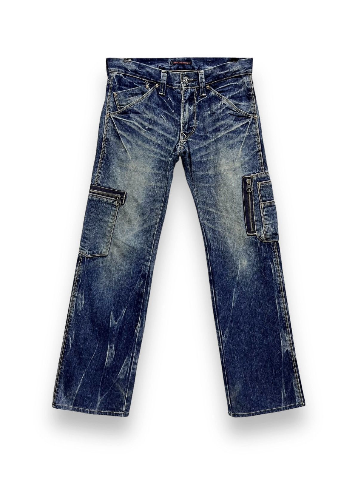 image of Blue Blue Japan x Union Made made In Japan Blueway Punk Distressed Denim Cargo in Blue Denim (Size 