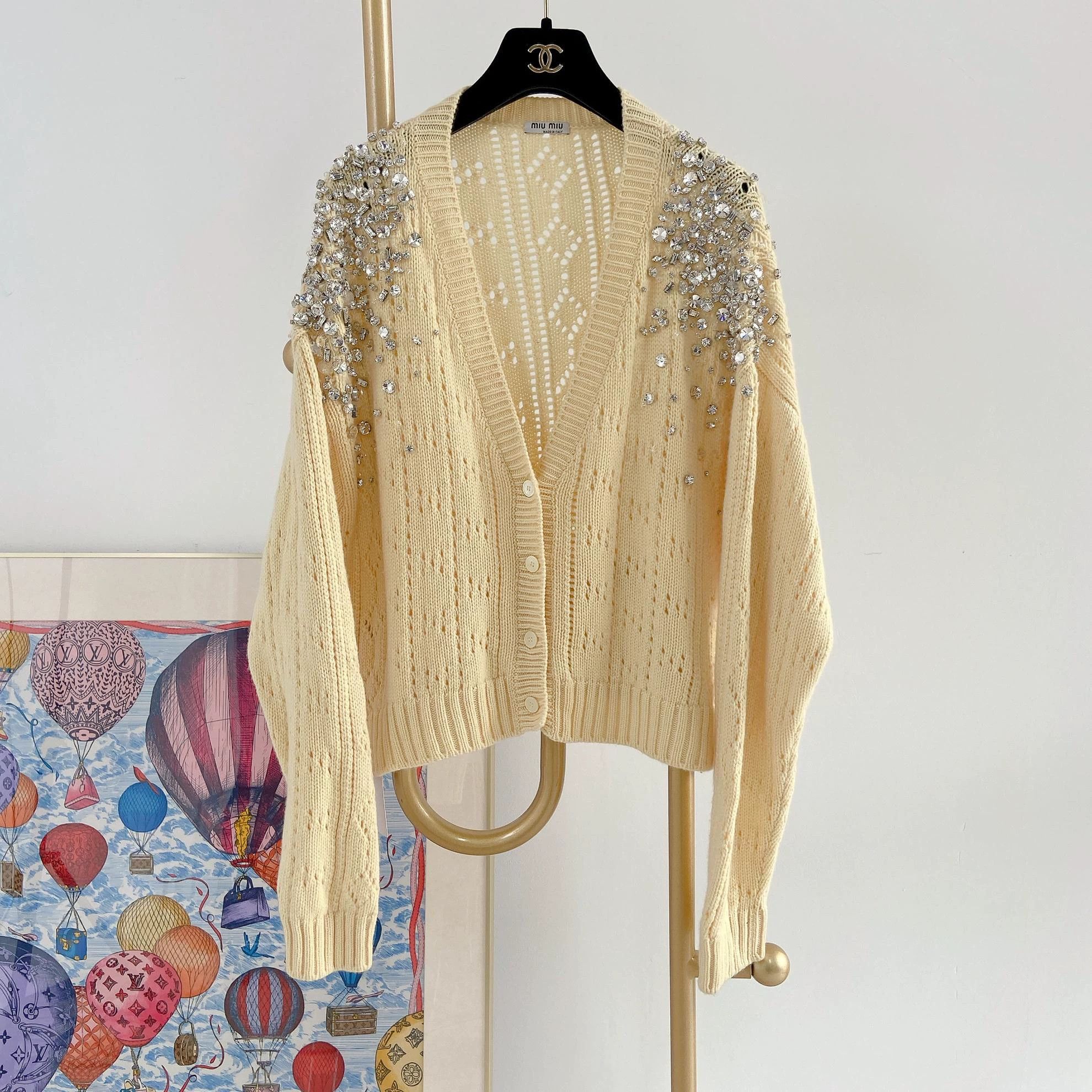 Miu Miu MIU MIU Heavy Crystal Yellow Knit Cardi Women's 40 Size S / US 4 / IT 40 - 2 Thumbnail