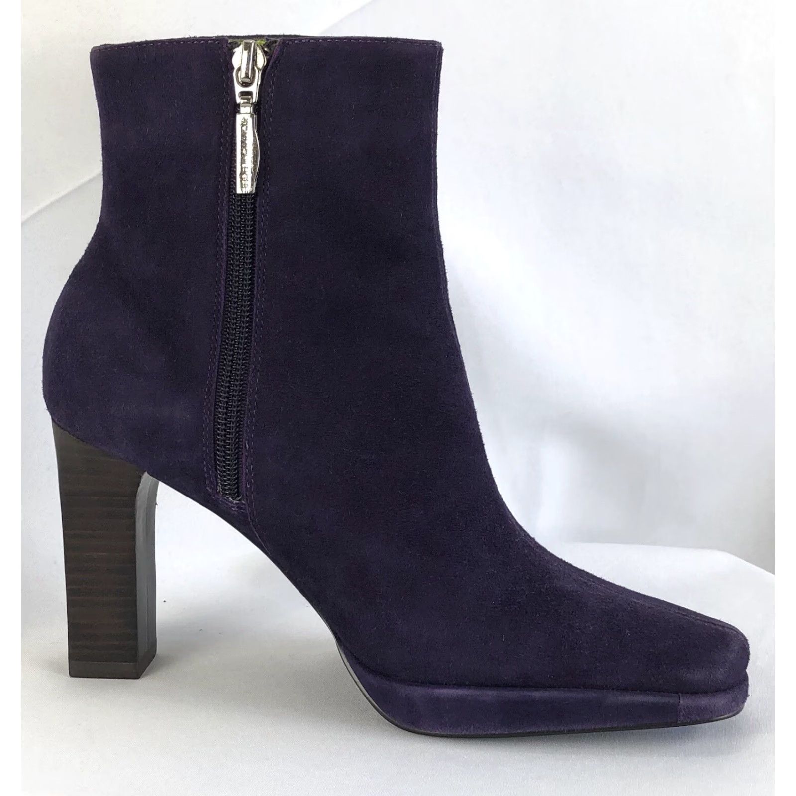 Tommy Hilfiger VINTAGE Tommy Hilfiger Suede Ankle Boots 7M Purple 3 1/2 Heel Square Toe Bootie 90s Y2K Womens Shoes Size US 7 / IT 37 - 4 Thumbnail