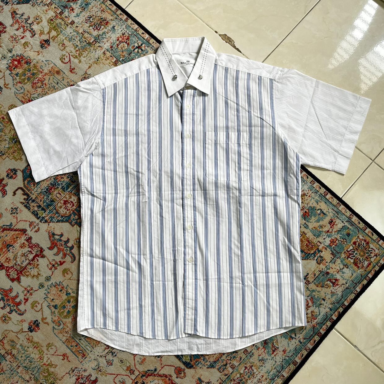 Balenciaga Vintage Balenciaga stripe button short shirt Size US XL / EU 56 / 4 - 1 Thumbnail