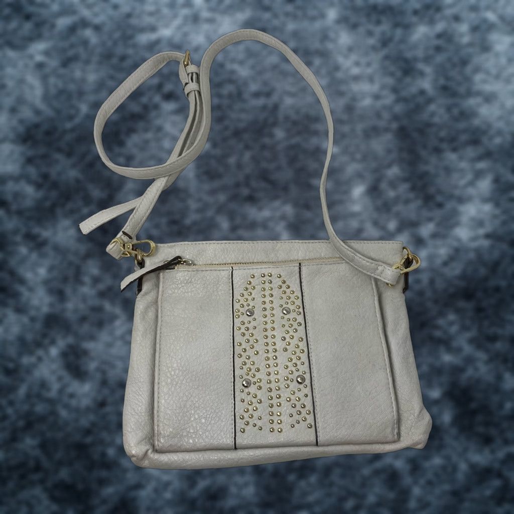 Kenzo Enzo Angiolini Crossbody Pebbled Leather Purse Gold Studded Beige Medium Women Bag Size ONE SIZE - 1 Thumbnail